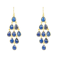 Gold-tone lapis blue gemstone cascade drop earrings, teardrop clusters