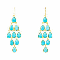 Gold-tone gemstone cascade earrings with turquoise teardrop drops