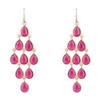Rose gold cascade earrings with pink teardrop gemstones and dangling drops