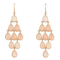 Rose quartz teardrop cascade earrings in rose gold tone, dangling cluster design