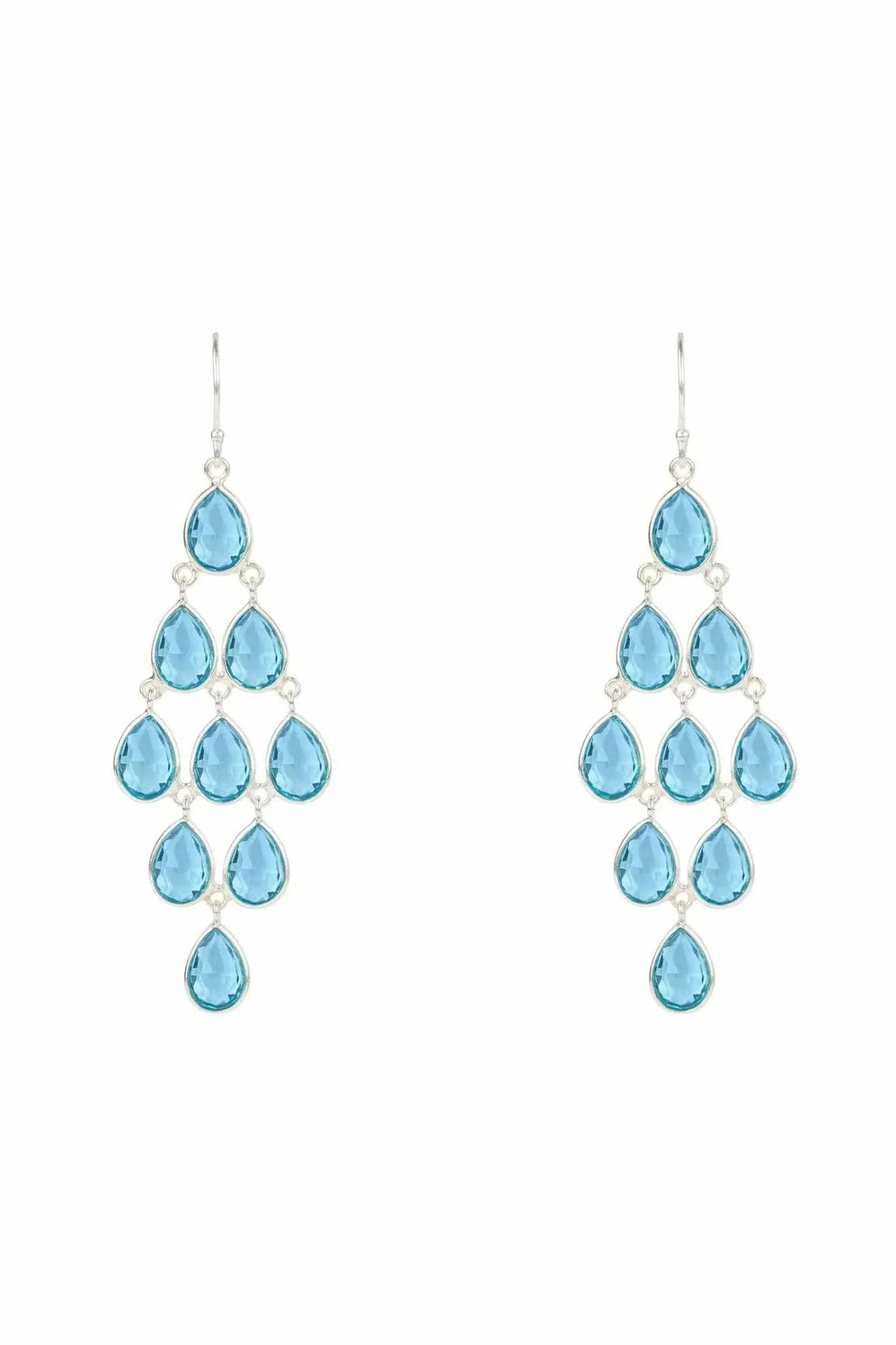 Silver-tone gemstone cascade earrings with teardrop blue stones