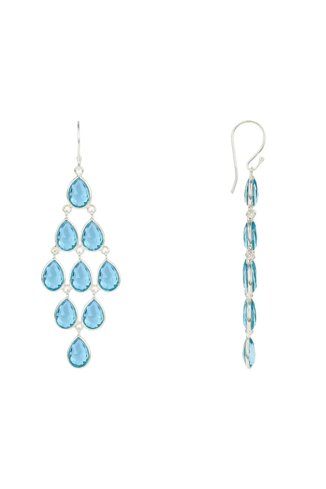 Silver-tone blue teardrop cascade earrings with dangling drops