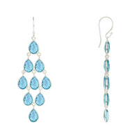 Silver-tone blue teardrop cascade earrings with dangling drops