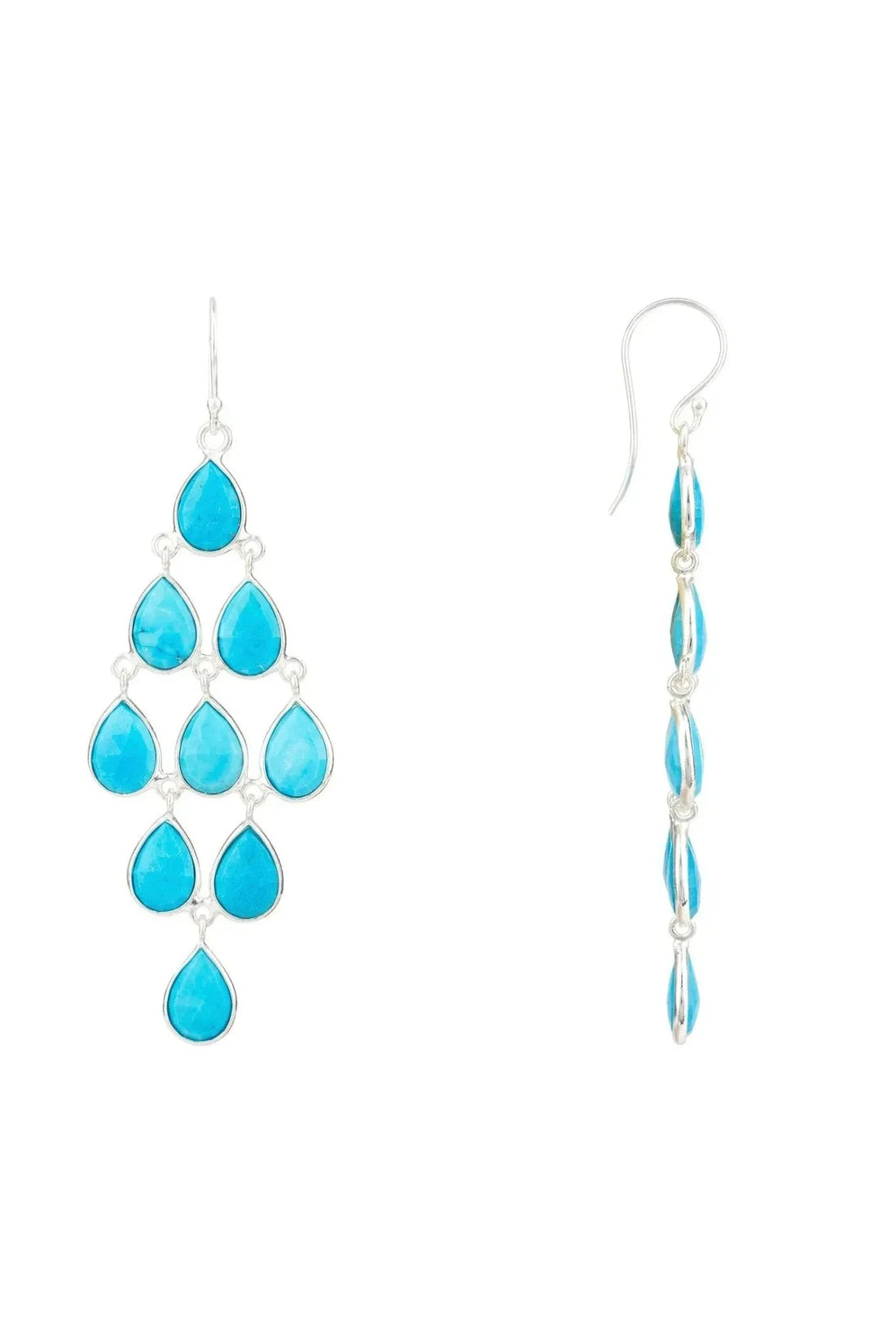 Pair of silver-tone turquoise drop earrings with long cascade design