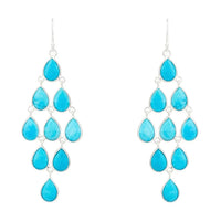 Silver-tone turquoise teardrop cascade earrings with dangling drops
