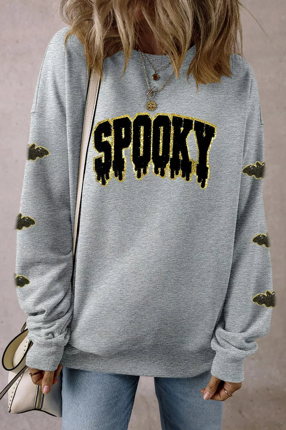 Gray Halloween pullover with sequin &