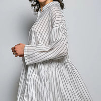 Striped relaxed shirt dress, long sleeves with cuffs, gathered waist and flared skirt