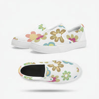 White Multicolor Womens Flower Sneakers | Floral Print Slip On Canvas Shoes