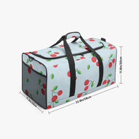 Red Cherry Print Duffle Bag Blue Canvas