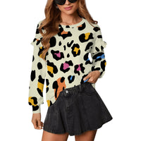Animal Print Tops Women's Ruffled Shoulder Sweatshirt