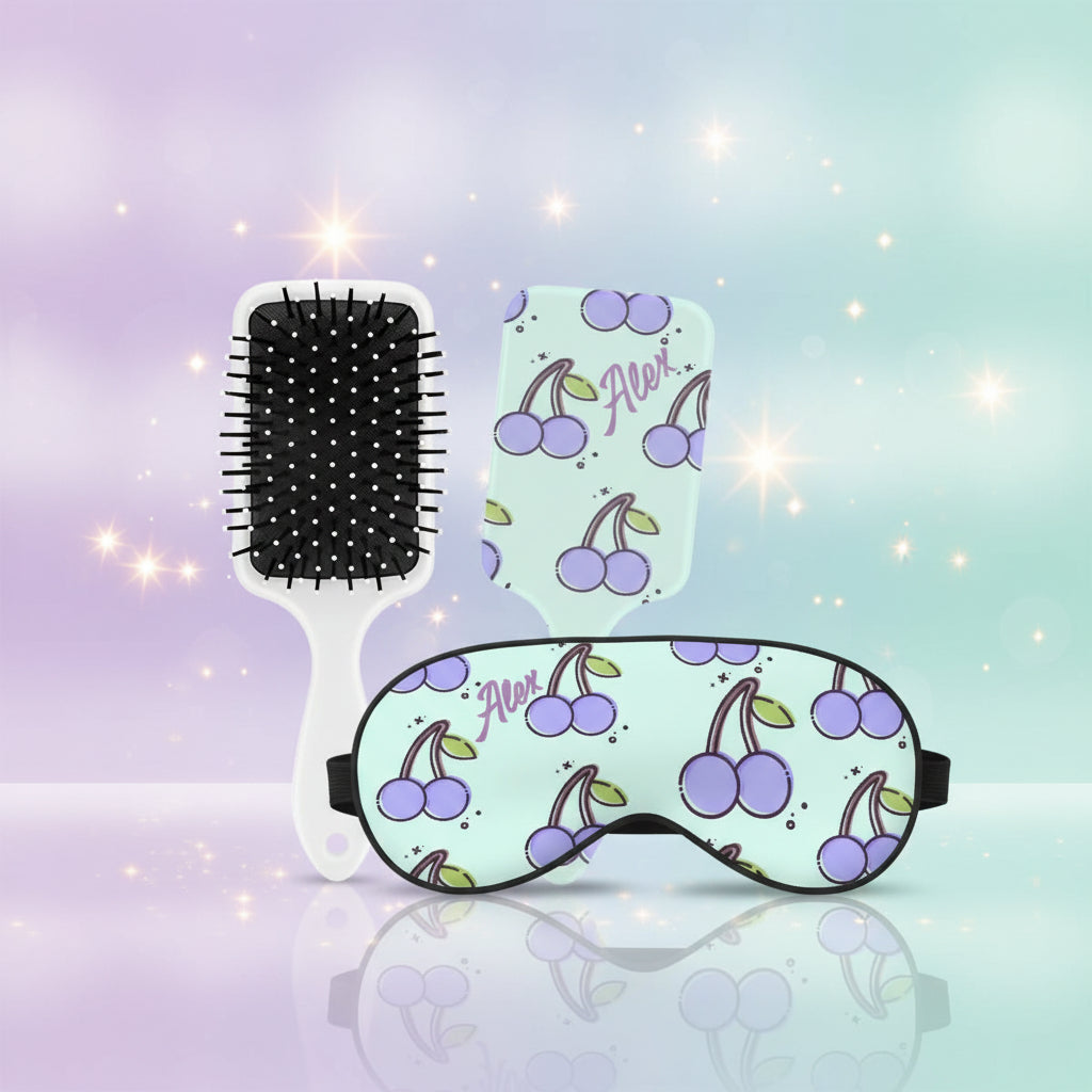 Personalized Beauty Gift Set | Mint Green & Purple Cherry 3 Piece Kit