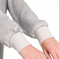 Gray acid-washed fleece pullover with ribbed cuffs and contrast-trim sleeves