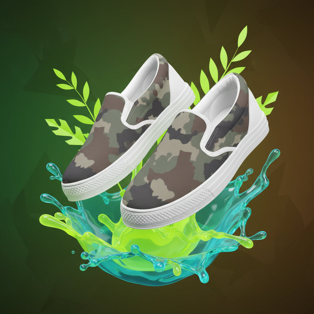 Classic Green Camo Slip On Sneakers | Unisex Camouflage Print Canvas Shoes