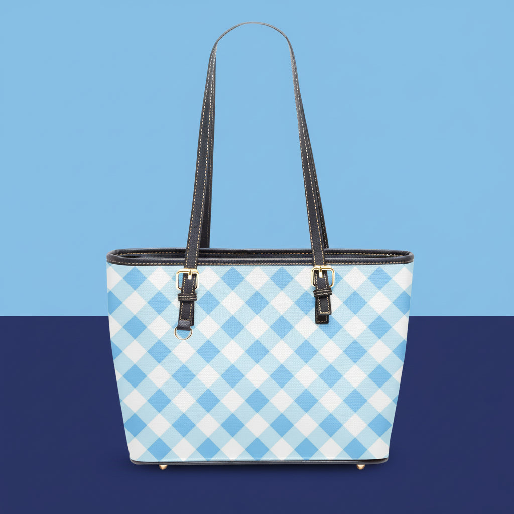 Blue Gingham Bag | Blue Leather Handbag