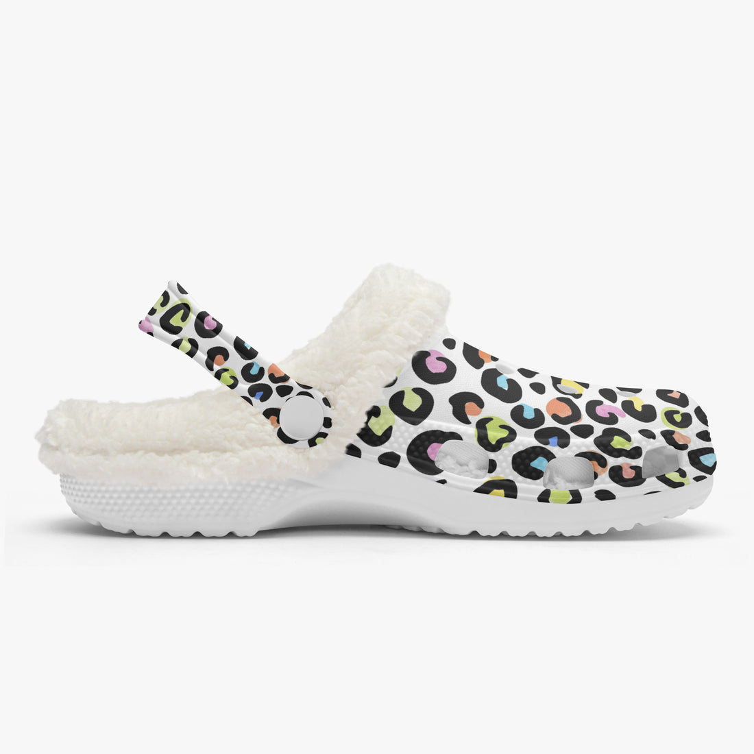 Multi Color Leopard Print White Base Lined Clogs