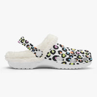 Multi Color Leopard Print White Base Lined Clogs
