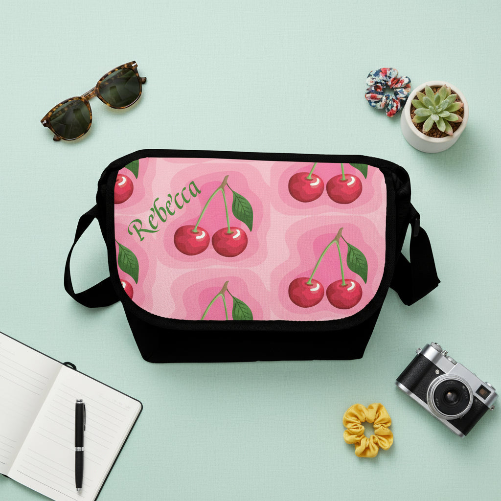 Ladies Canvas Cross Body Bag | Personalized Pink & Green Satchel