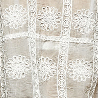 Off-white button-down V-neck sweater vest with floral embroidery and braided trim