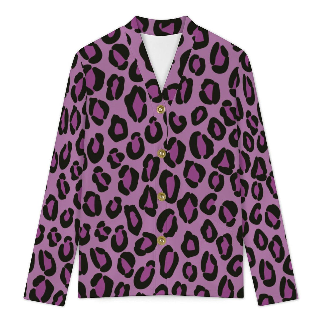Purple Leopard Print Buttoned Cardigan