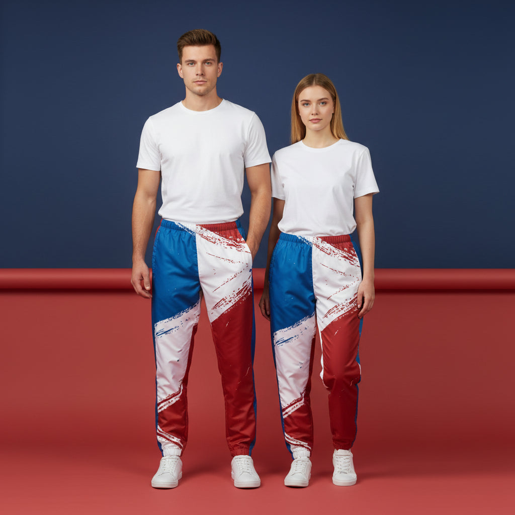 Red And White Track Pants | Unisex All-Over Print Streetwear Joggers