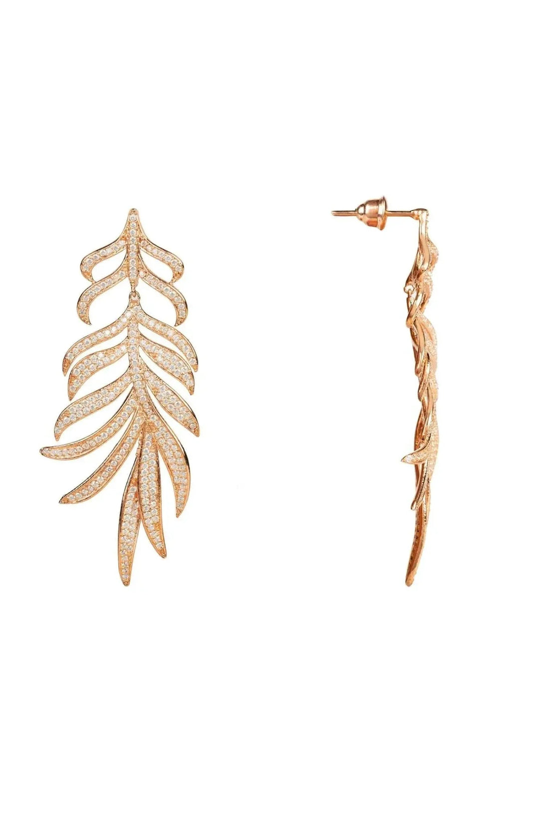 Feathered Leaf Statement Drop Earrings Rosegold-1