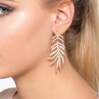 Feathered Leaf Statement Drop Earrings Rosegold-2