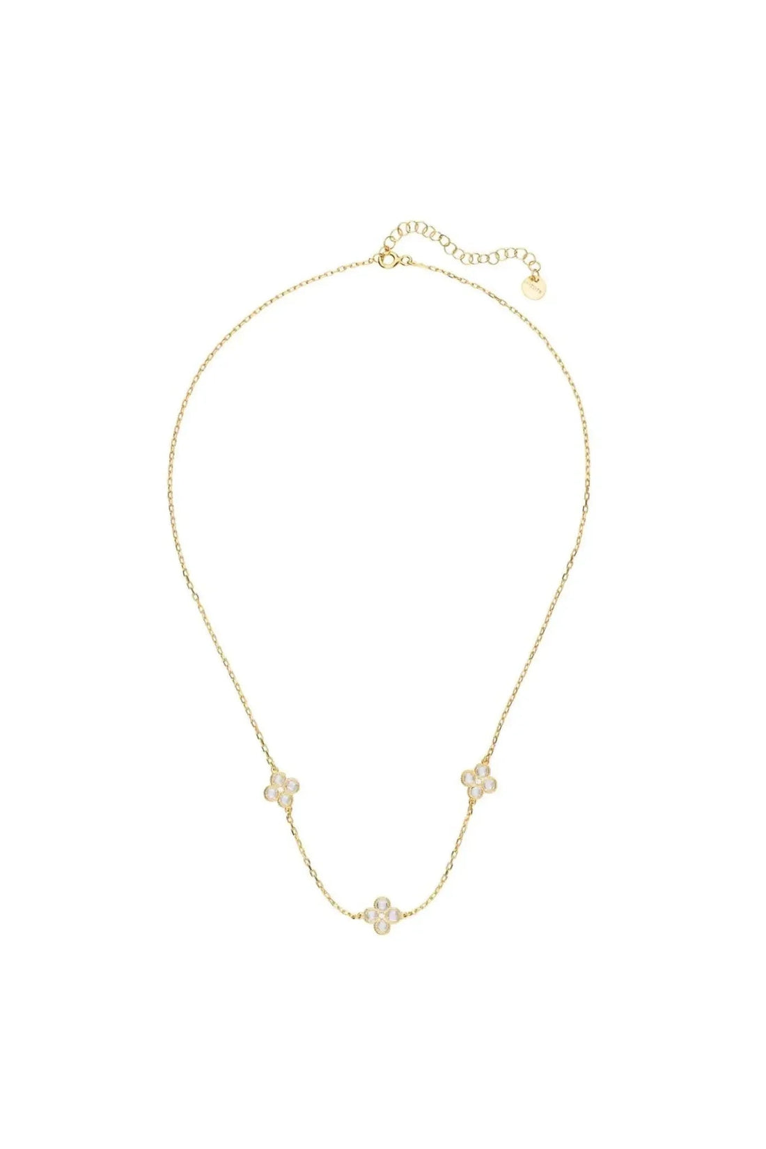 Gold triple choker necklace with clover flower charms on adjustable chain
