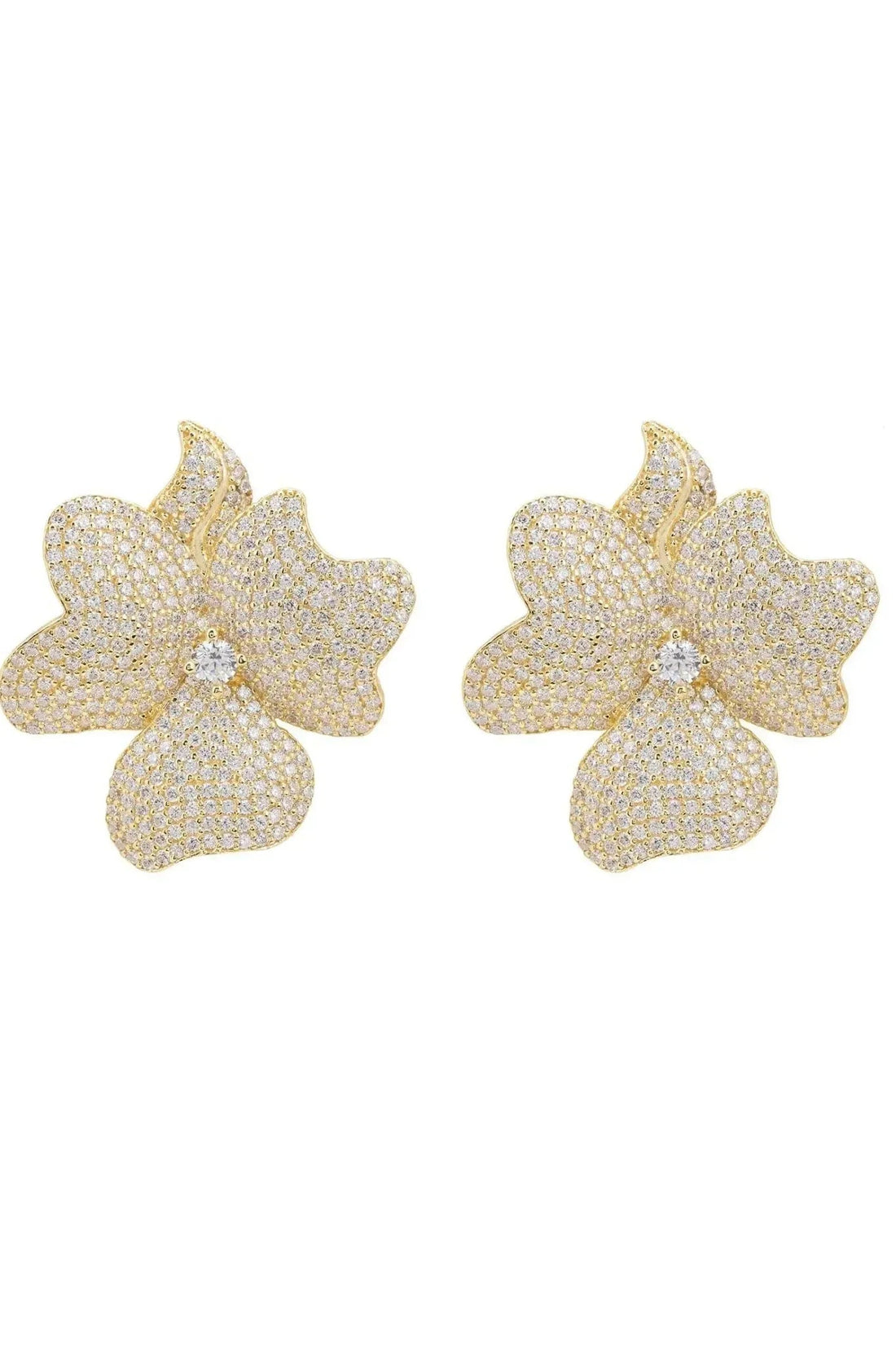 Large gold glitter flower stud earrings, set of two