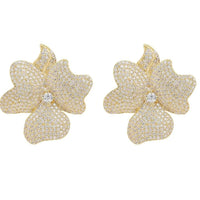 Large gold glitter flower stud earrings, set of two