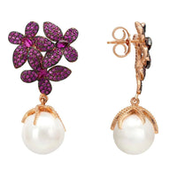 Flowers Pearl Earrings Ruby Pink Rosegold-2
