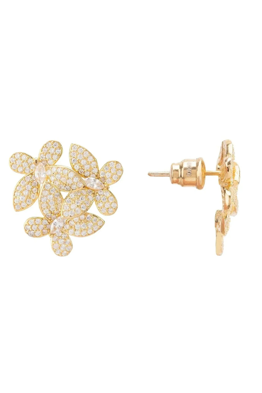 Flowers Large Stud Earrings Gold-2