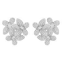 Silver flower cluster stud earrings with pavé petals