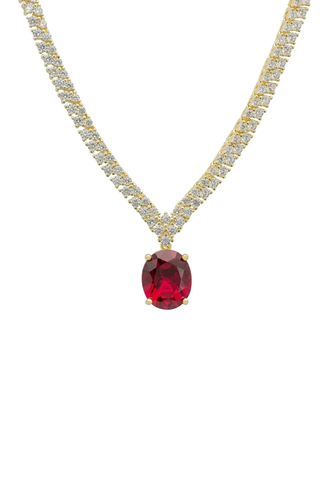 Garbo Oval Gemstone Tennis Necklace Ruby Gold-0