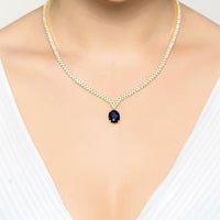Garbo Oval Gemstone Tennis Necklace Sapphire Gold-1