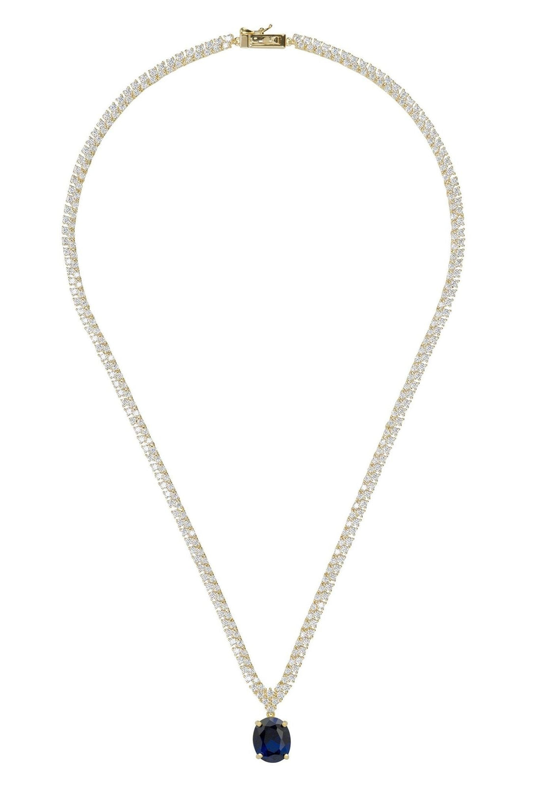 Garbo Oval Gemstone Tennis Necklace Sapphire Gold-2