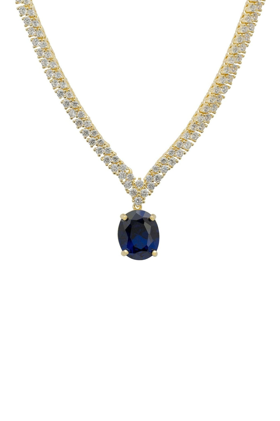 Garbo Oval Gemstone Tennis Necklace Sapphire Gold-0