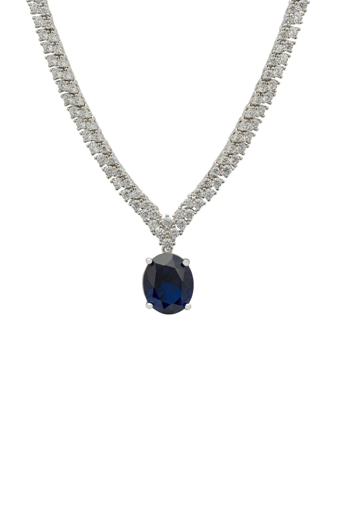 Garbo oval gemstone tennis necklace with sapphire pendant