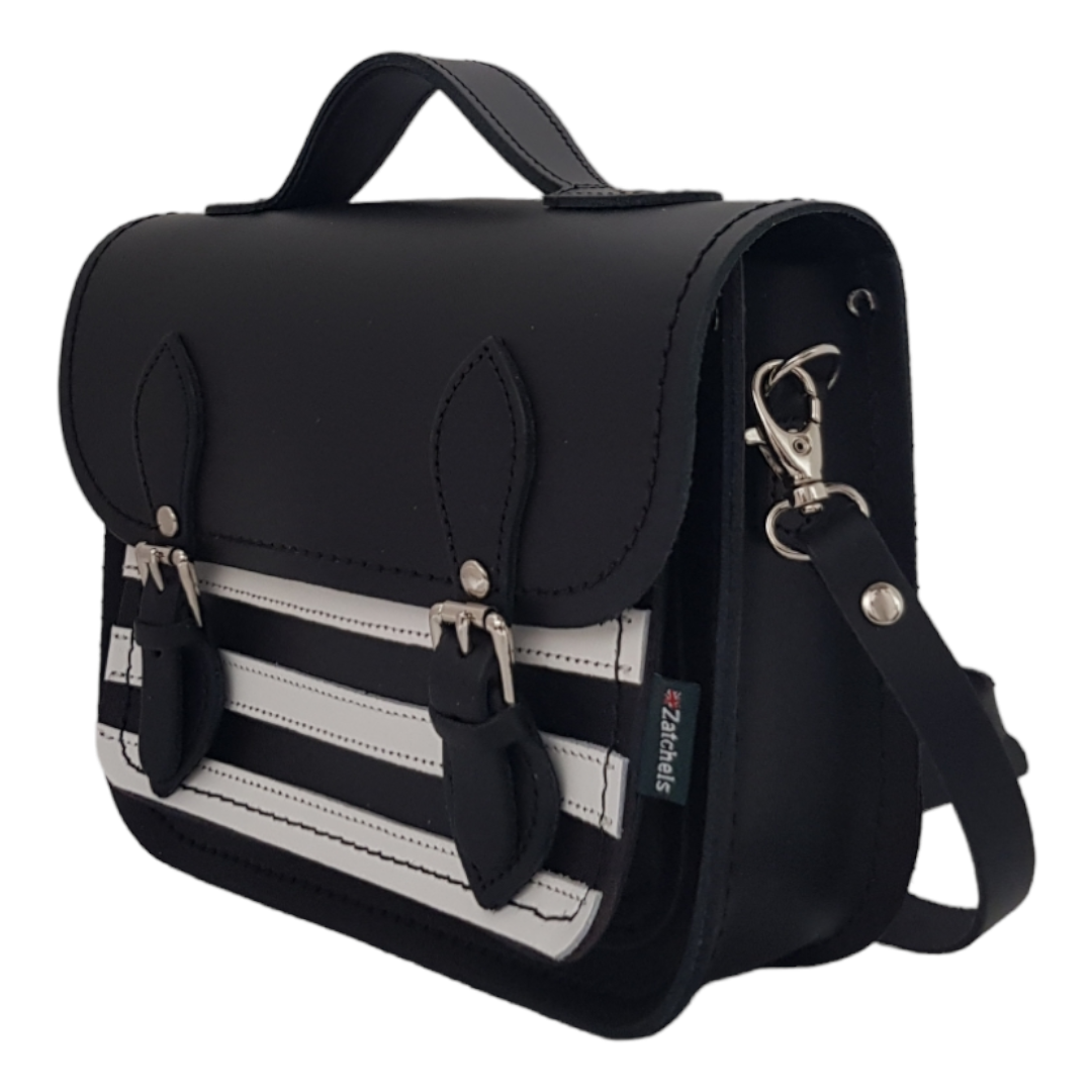 Leather Midi Satchel - Gothic Striped White & Black-2