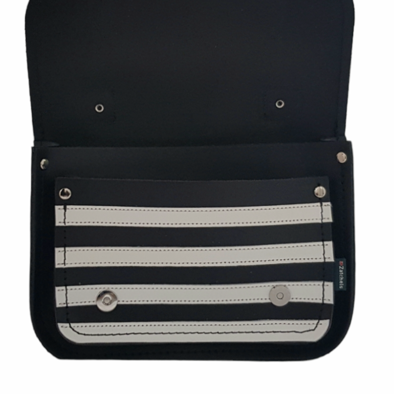 Leather Midi Satchel - Gothic Striped White & Black-3