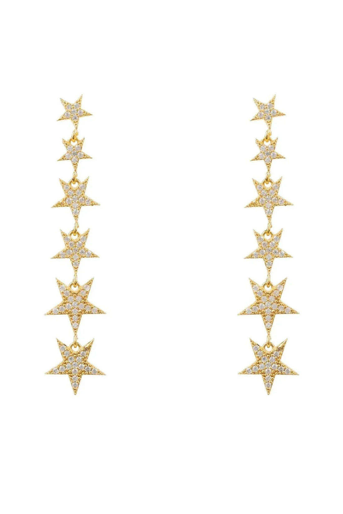Gold graduated star drop earrings with five dangling star charms