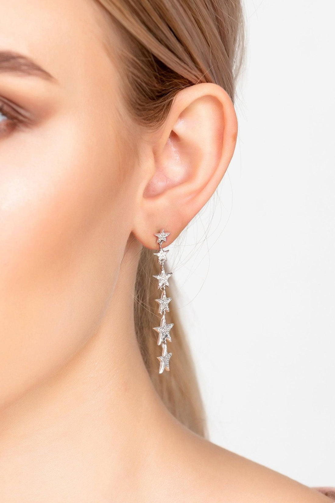 Graduated Star Drop Earrings Sterling Silver-1