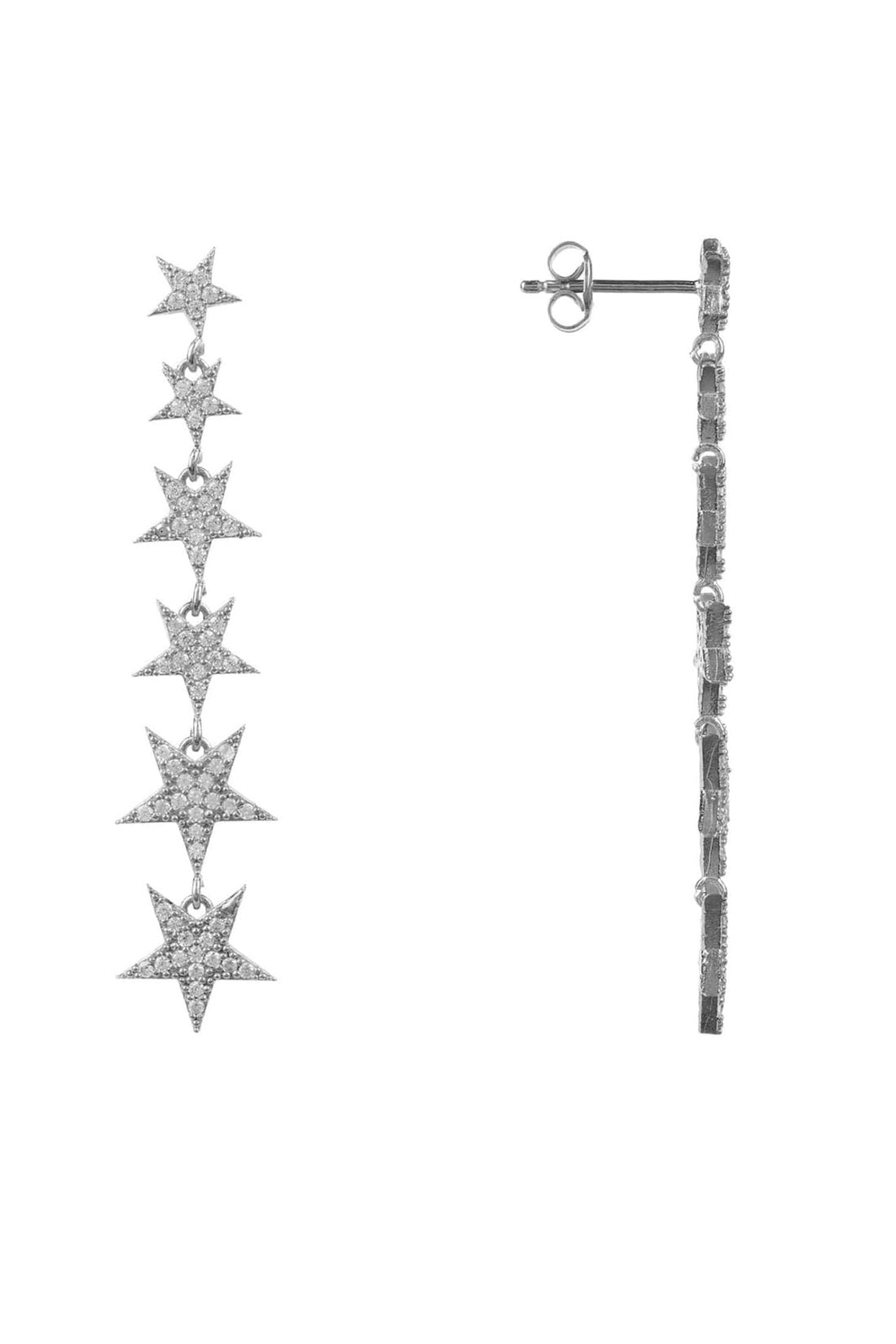 Graduated Star Drop Earrings Sterling Silver-2