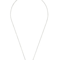Silver chain pendant necklace featuring a square emerald-green gemstone with clear halo