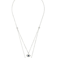 Silver layered necklace with evil eye and hamsa charms and clasp