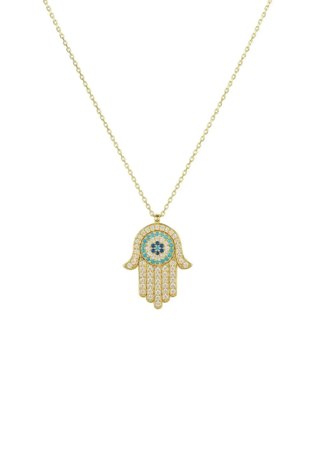 Hamsa Hand With Evil Eye Pendant Necklace Gold-0
