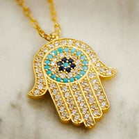 Hamsa Hand With Evil Eye Pendant Necklace Gold-3