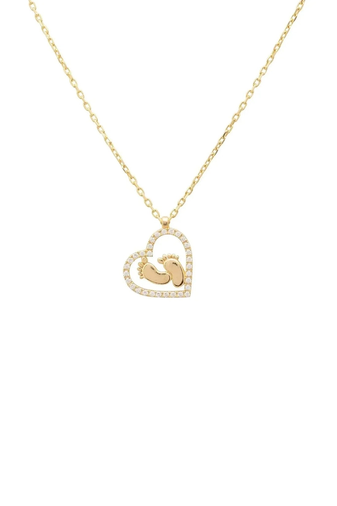 Gold heart mum pendant necklace with heart charm and crystal-like border