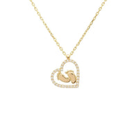 Gold heart mum pendant necklace with heart charm and crystal-like border