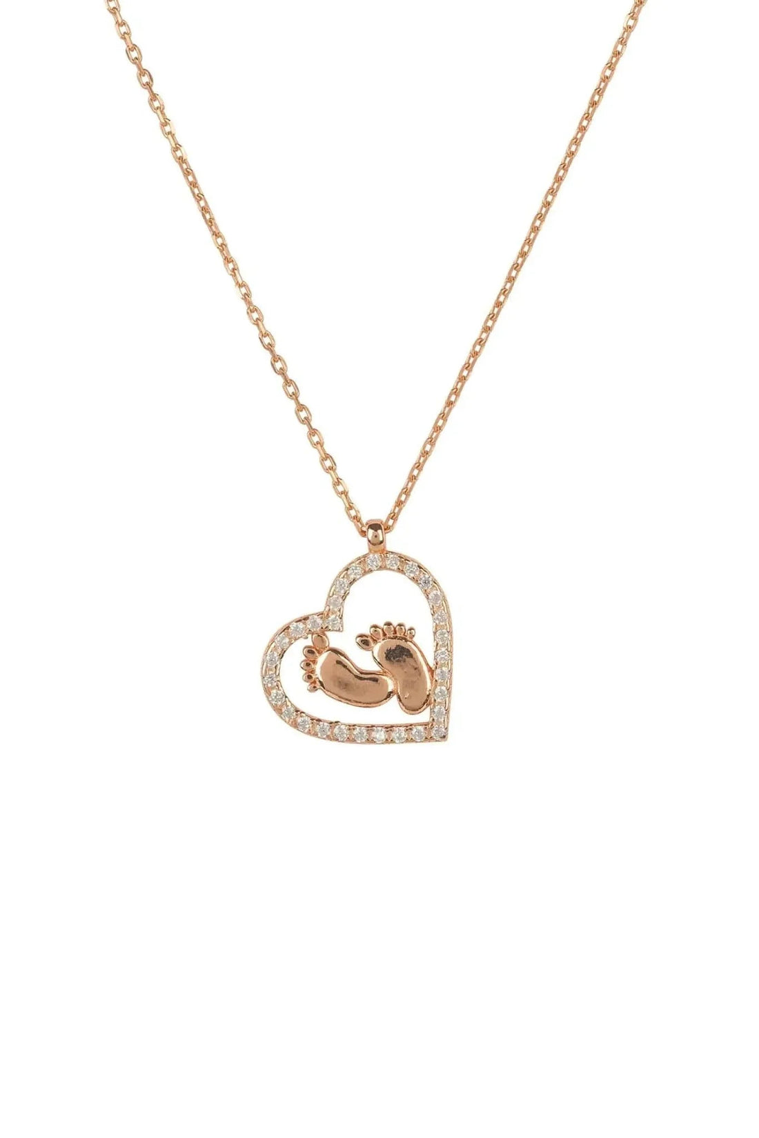Rose-gold heart mum pendant necklace with sparkling heart halo, chain and bail