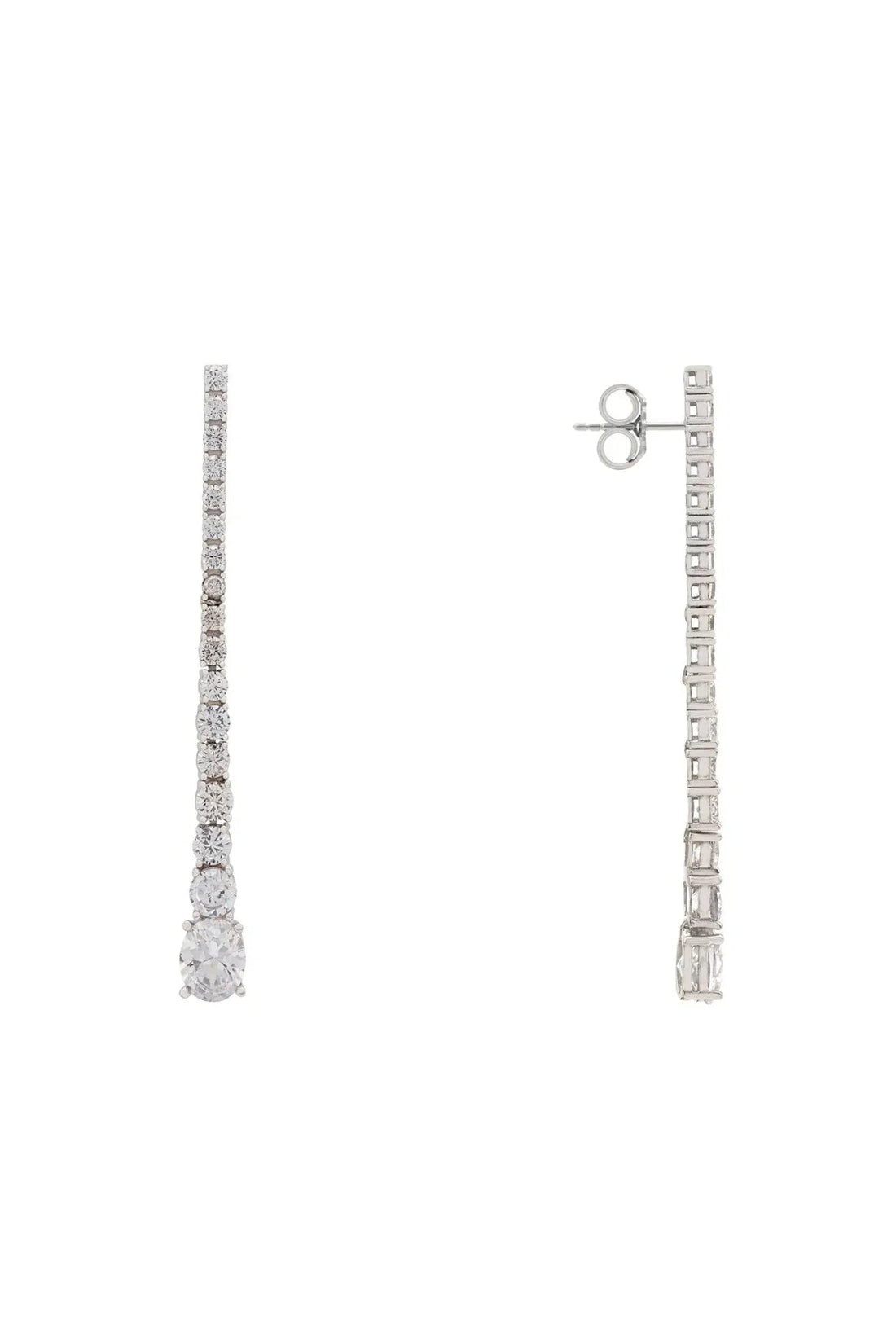 Silver drop earrings with clear stone rows and stud backs